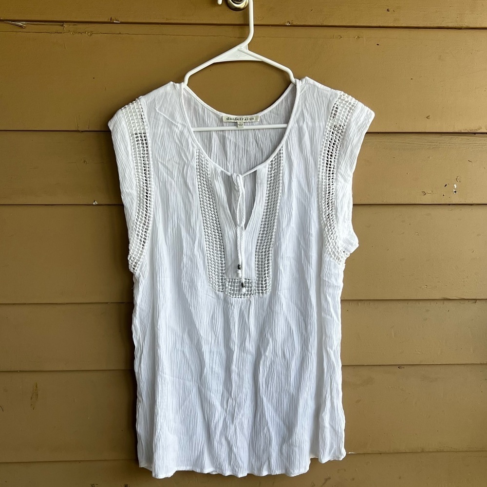DANIEL RAINN Ivory Crochet Trim Gauze Blouse - Size XL - Summer Classic Casual